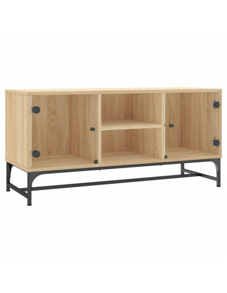 Mobile Porta TV con Ante in Vetro Rovere Sonoma 102x37x50 cm