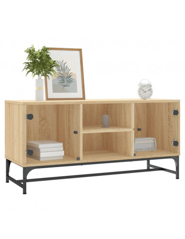 Mobile Porta TV con Ante in Vetro Rovere Sonoma 102x37x50 cm