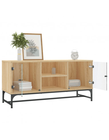 Mobile Porta TV con Ante in Vetro Rovere Sonoma 102x37x50 cm