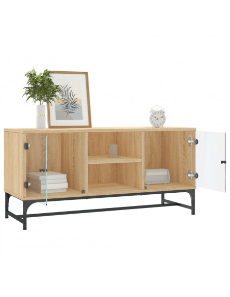 Mobile Porta TV con Ante in Vetro Rovere Sonoma 102x37x50 cm