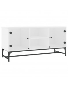 Mobile Porta TV con Ante in Vetro Bianco 102x37x50 cm 2