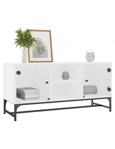 Mobile Porta TV con Ante in Vetro Bianco 102x37x50 cm