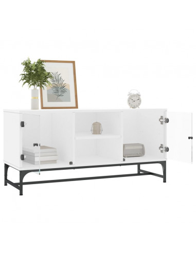 Mobile Porta TV con Ante in Vetro Bianco 102x37x50 cm