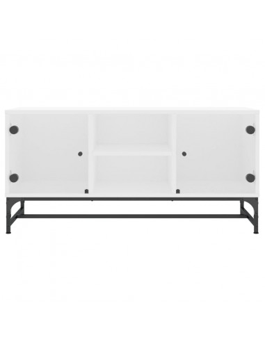 Mobile Porta TV con Ante in Vetro Bianco 102x37x50 cm