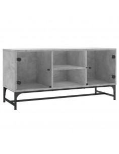 Mobile Porta TV con Ante in Vetro Grigio Cemento 102x37x50 cm 2