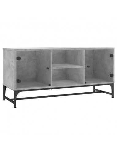 Mobile Porta TV con Ante in Vetro Grigio Cemento 102x37x50 cm