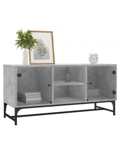 Mobile Porta TV con Ante in Vetro Grigio Cemento 102x37x50 cm