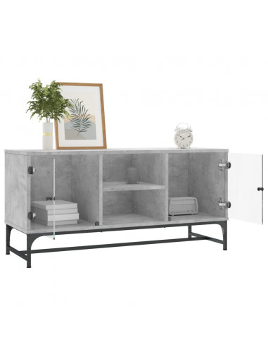 Mobile Porta TV con Ante in Vetro Grigio Cemento 102x37x50 cm