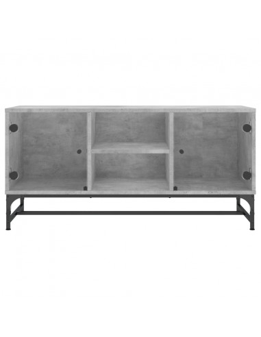 Mobile Porta TV con Ante in Vetro Grigio Cemento 102x37x50 cm