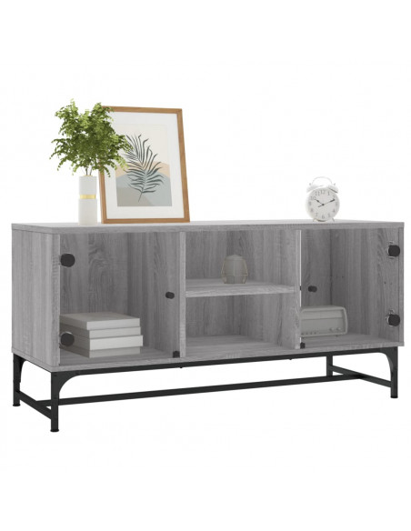 Mobile Porta TV con Ante in Vetro Grigio Sonoma 102x37x50 cm
