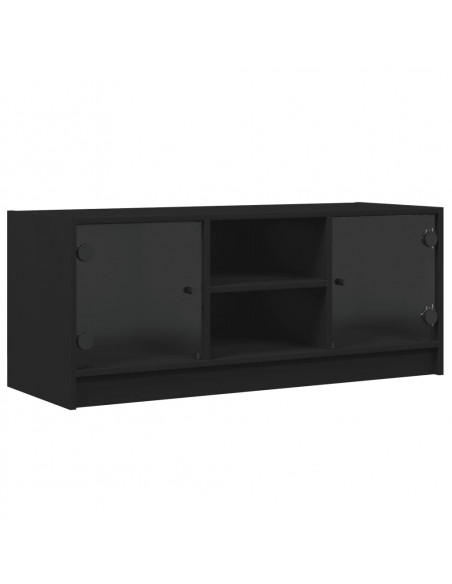 Mobile Porta TV con Ante in Vetro Nero 102x37x42 cm