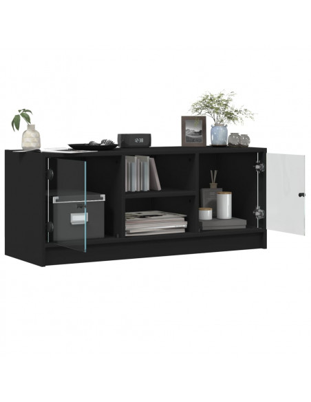 Mobile Porta TV con Ante in Vetro Nero 102x37x42 cm