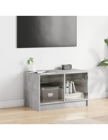 Mobile Porta TV con Ante in Vetro Grigio Cemento 68x37x42 cm