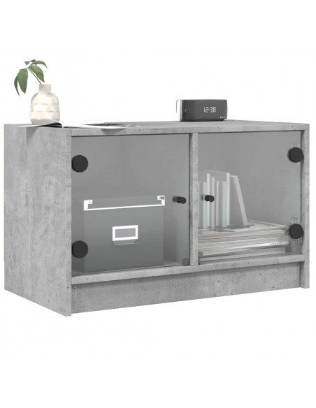 Mobile Porta TV con Ante in Vetro Grigio Cemento 68x37x42 cm
