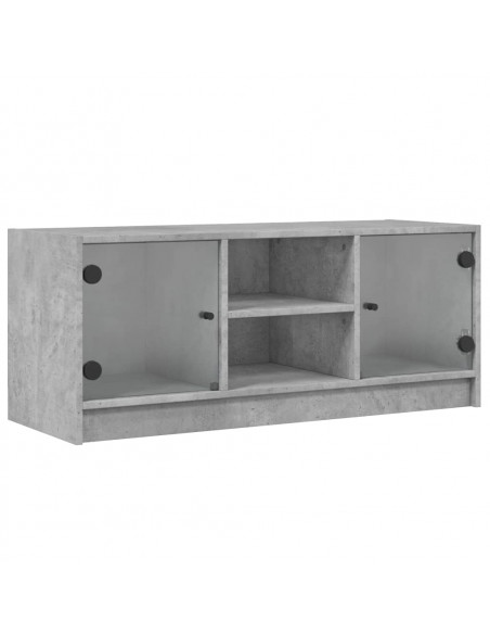 Mobile Porta TV con Ante in Vetro Grigio Cemento 102x37x42 cm