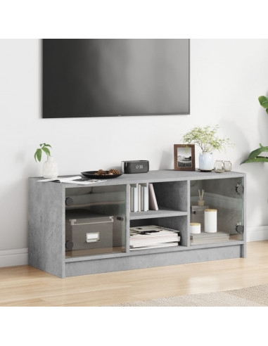 Mobile Porta TV con Ante in Vetro Grigio Cemento 102x37x42 cm