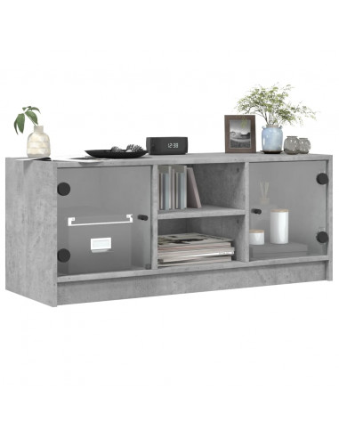 Mobile Porta TV con Ante in Vetro Grigio Cemento 102x37x42 cm