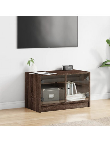 Mobile Porta TV con Ante in Vetro Rovere Marrone 68x37x42 cm