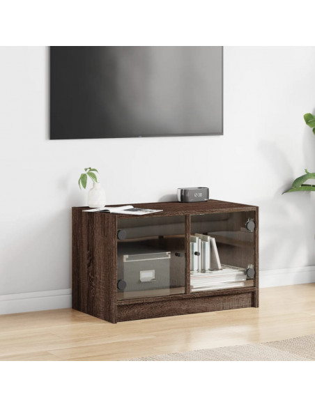 Mobile Porta TV con Ante in Vetro Rovere Marrone 68x37x42 cm