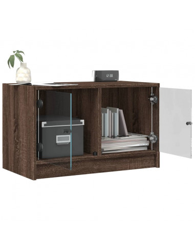 Mobile Porta TV con Ante in Vetro Rovere Marrone 68x37x42 cm