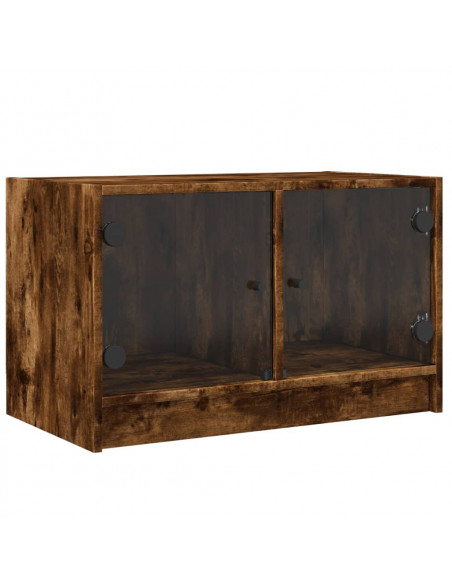 Mobile Porta TV con Ante in Vetro Rovere Fumo 68x37x42 cm