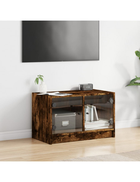 Mobile Porta TV con Ante in Vetro Rovere Fumo 68x37x42 cm