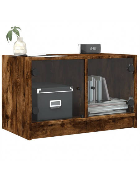 Mobile Porta TV con Ante in Vetro Rovere Fumo 68x37x42 cm