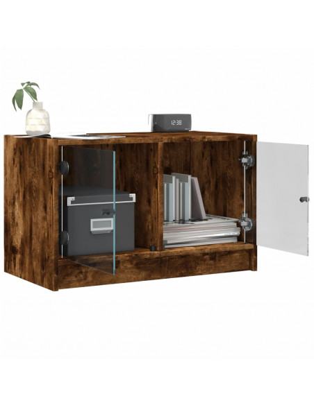 Mobile Porta TV con Ante in Vetro Rovere Fumo 68x37x42 cm