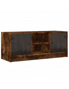 Mobile Porta TV con Ante in Vetro Rovere Fumo 102x37x42 cm 2