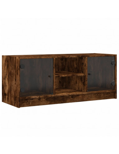Mobile Porta TV con Ante in Vetro Rovere Fumo 102x37x42 cm