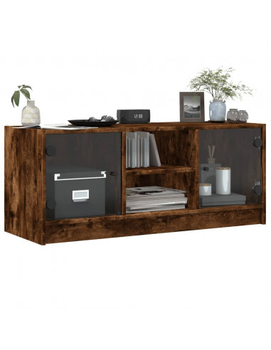 Mobile Porta TV con Ante in Vetro Rovere Fumo 102x37x42 cm