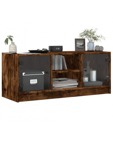 Mobile Porta TV con Ante in Vetro Rovere Fumo 102x37x42 cm