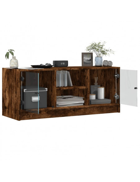 Mobile Porta TV con Ante in Vetro Rovere Fumo 102x37x42 cm