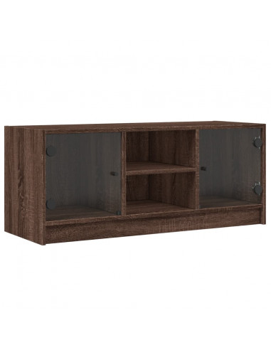 Mobile Porta TV con Ante in Vetro Rovere Marrone 102x37x42 cm