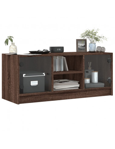 Mobile Porta TV con Ante in Vetro Rovere Marrone 102x37x42 cm