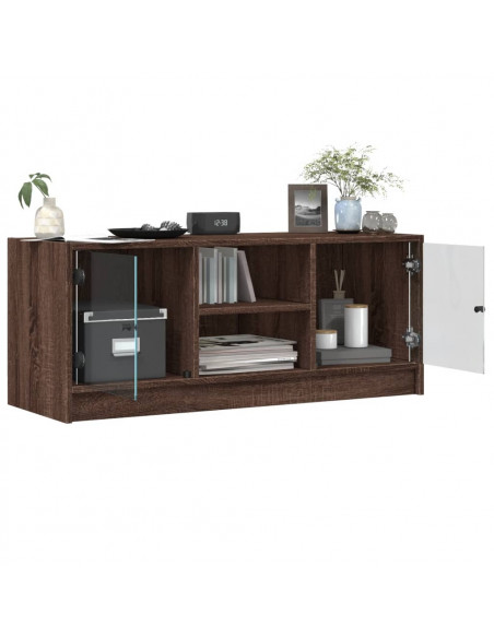 Mobile Porta TV con Ante in Vetro Rovere Marrone 102x37x42 cm