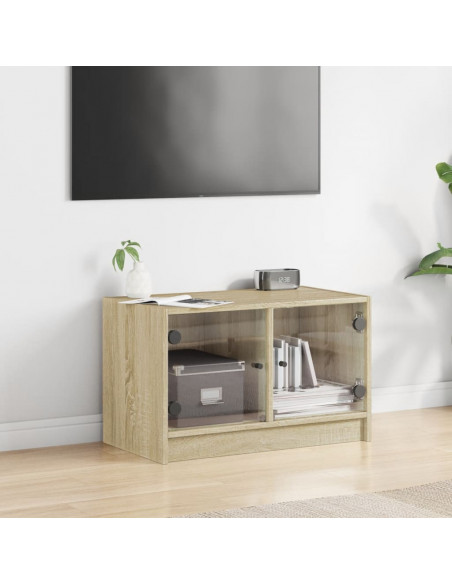 Mobile Porta TV con Ante in Vetro Rovere Sonoma 68x37x42 cm