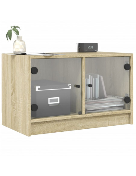 Mobile Porta TV con Ante in Vetro Rovere Sonoma 68x37x42 cm