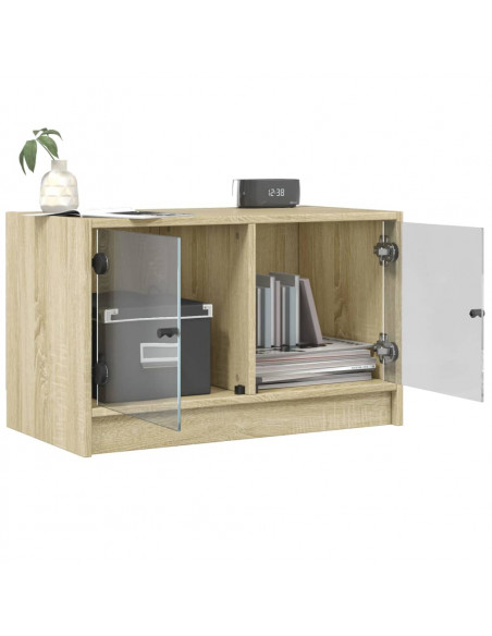 Mobile Porta TV con Ante in Vetro Rovere Sonoma 68x37x42 cm
