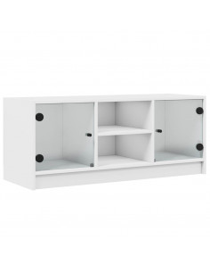 Mobile Porta TV con Ante in Vetro Bianco 102x37x42 cm 2