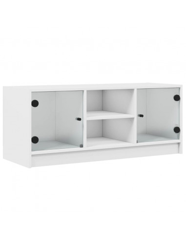 Mobile Porta TV con Ante in Vetro Bianco 102x37x42 cm