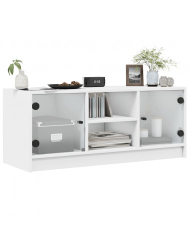 Mobile Porta TV con Ante in Vetro Bianco 102x37x42 cm