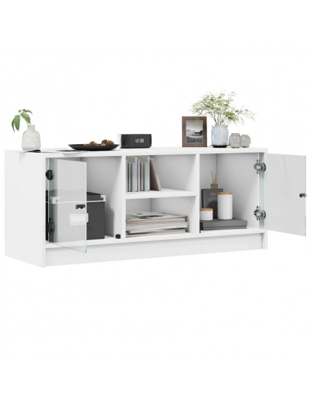 Mobile Porta TV con Ante in Vetro Bianco 102x37x42 cm