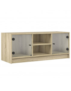 Mobile Porta TV con Ante in Vetro Rovere Sonoma 102x37x42 cm 2