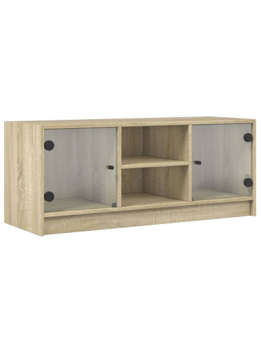 Mobile Porta TV con Ante in Vetro Rovere Sonoma 102x37x42 cm