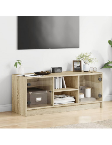 Mobile Porta TV con Ante in Vetro Rovere Sonoma 102x37x42 cm