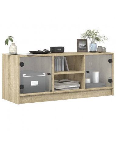 Mobile Porta TV con Ante in Vetro Rovere Sonoma 102x37x42 cm