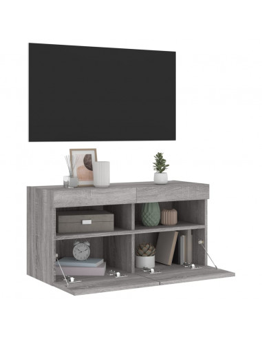 Mobile TV a Parete con Luci LED Grigio Sonoma 80x30x40 cm