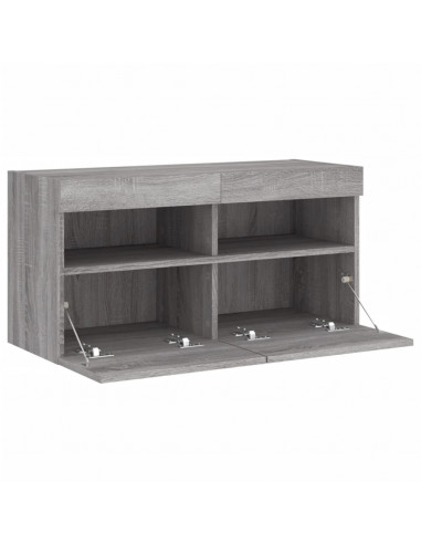 Mobile TV a Parete con Luci LED Grigio Sonoma 80x30x40 cm