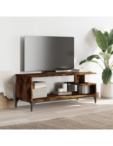 Mobile TV Rovere Fumo 102x40x41cm Legno e Acciaio a Polvere
